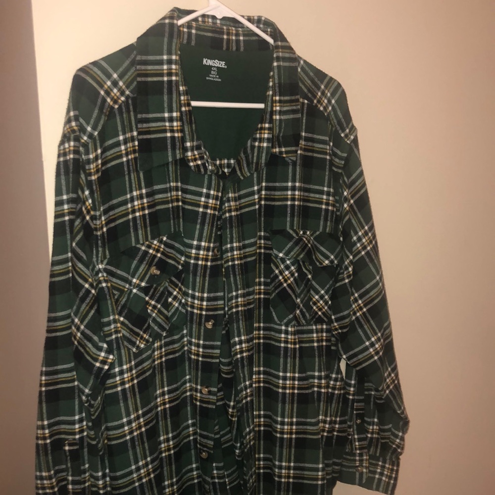 4XL KingSize green and yellow flannel button down